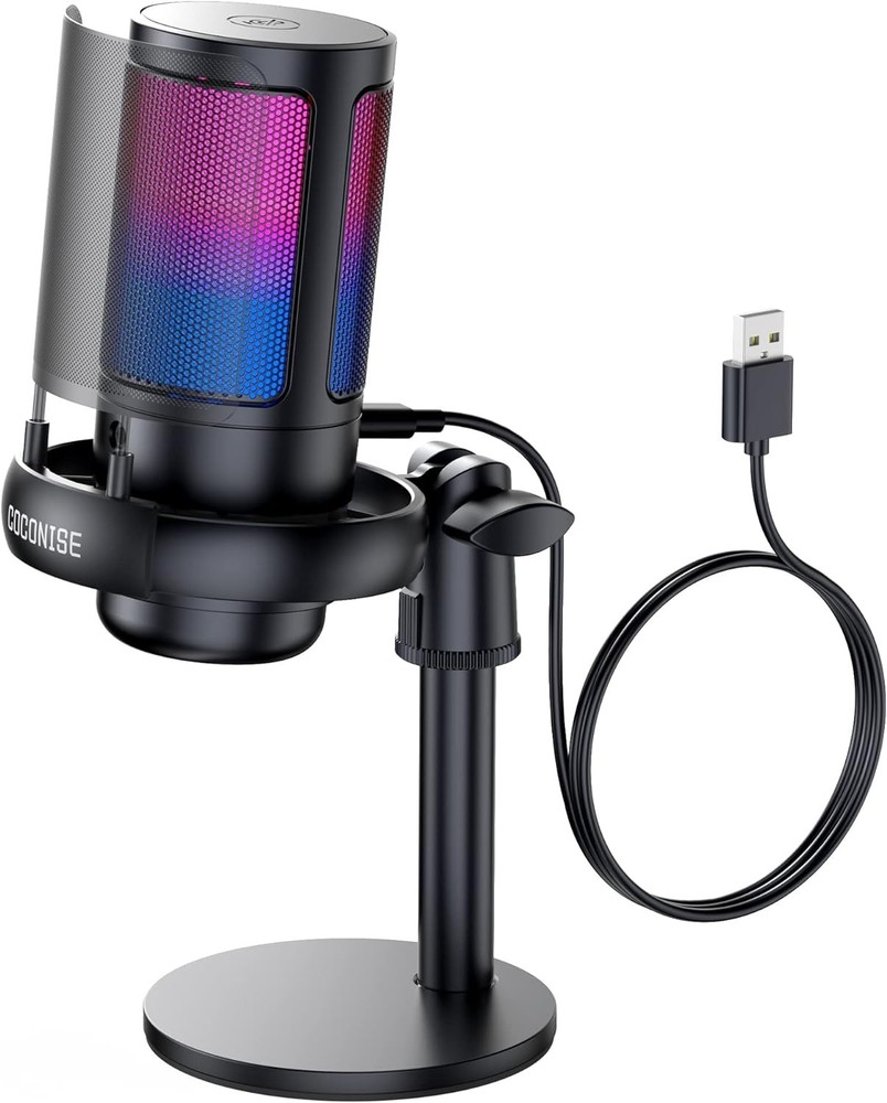 Gaming RGB USB Microphone: Condenser Mic with Mute & Pop Filter for PC, PS4/PS5