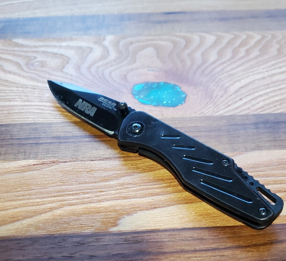 BEAR EDGE BRAND NRA BLACK KNIFE, Plain, USED