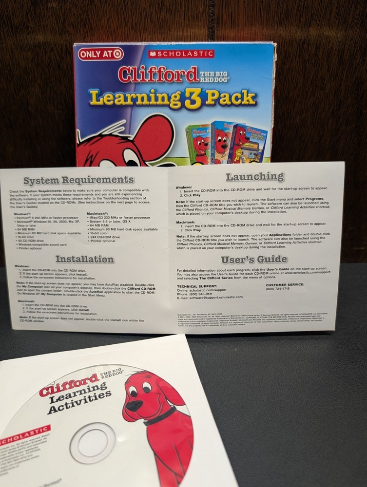 Vintage Scholastic Clifford the Big Red Dog Learning 3 Pack CD-ROM - Windows Mac