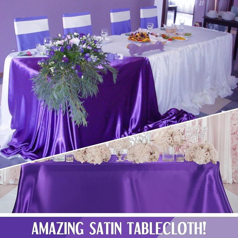 12 Pack Satin Tablecloth Wedding Rectangle Bright 57"x108", Purple