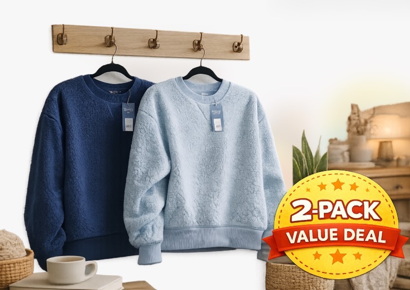 Universal Thread Womens Sherpa Pullover Sweater 2-Pack–Navy Blue & Light Blue-L