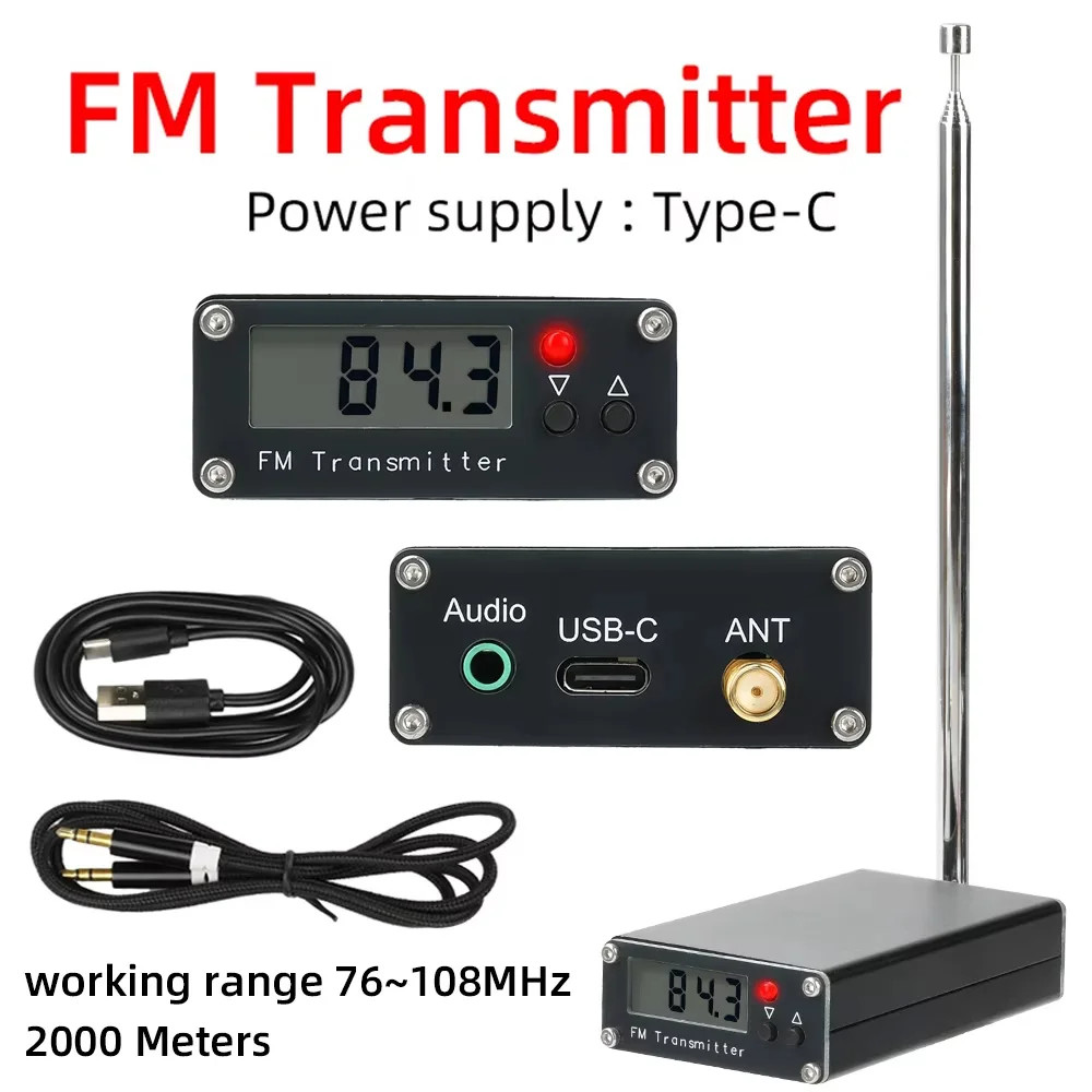 2000m Long Range 0.5w Digital FM Transmitter 3.5mm Interface Type-C 5V