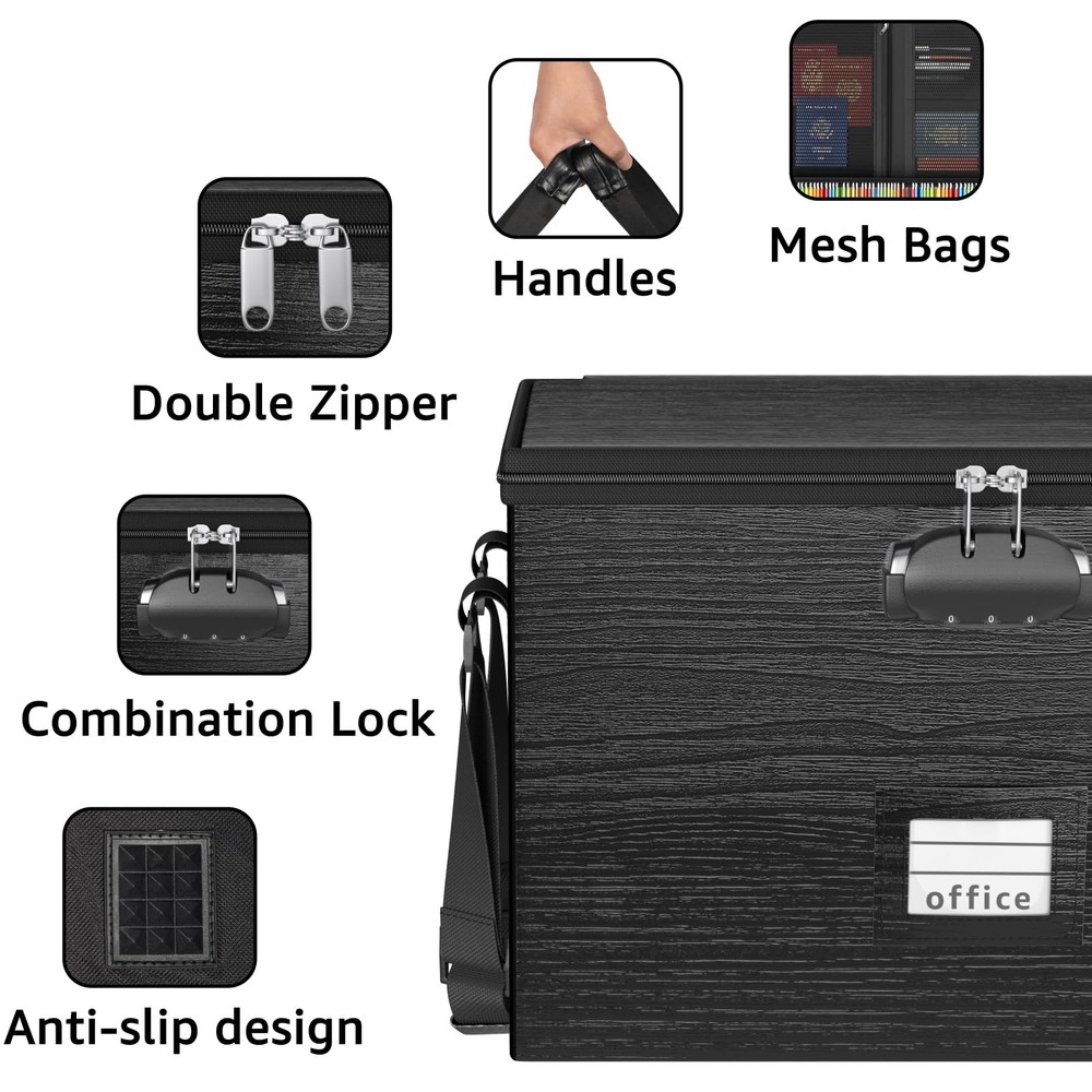 ROSONG Fireproof Document Box File Organizer - Portable Locking 1pc, Black