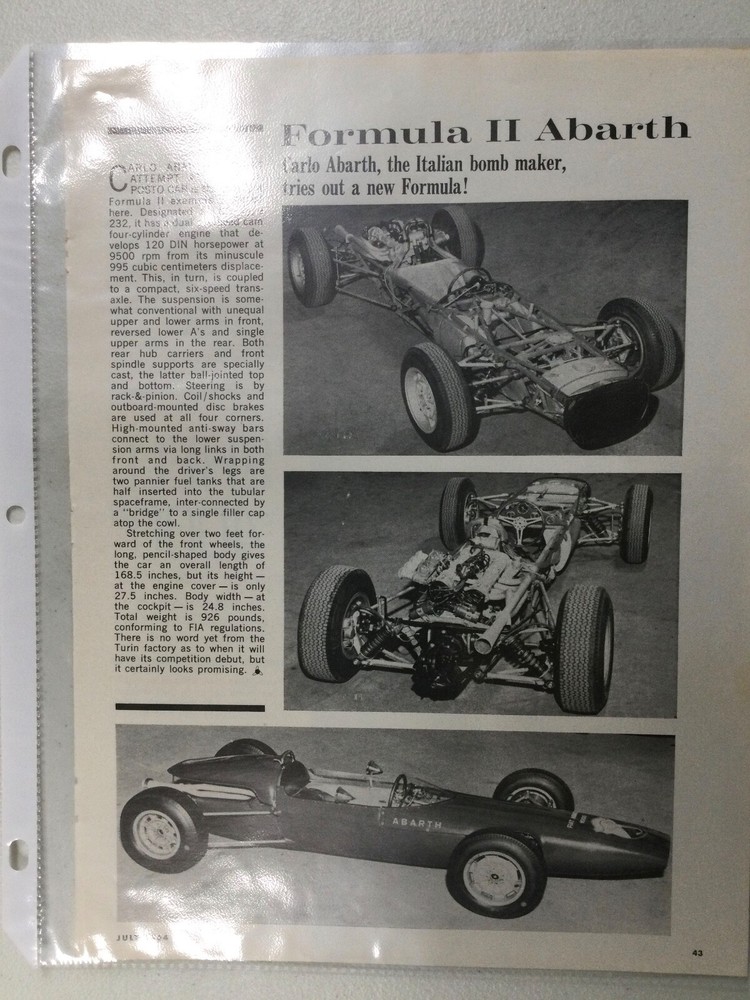 MISC2205 Vintage Article Formula II Abarth July 1964 1 page