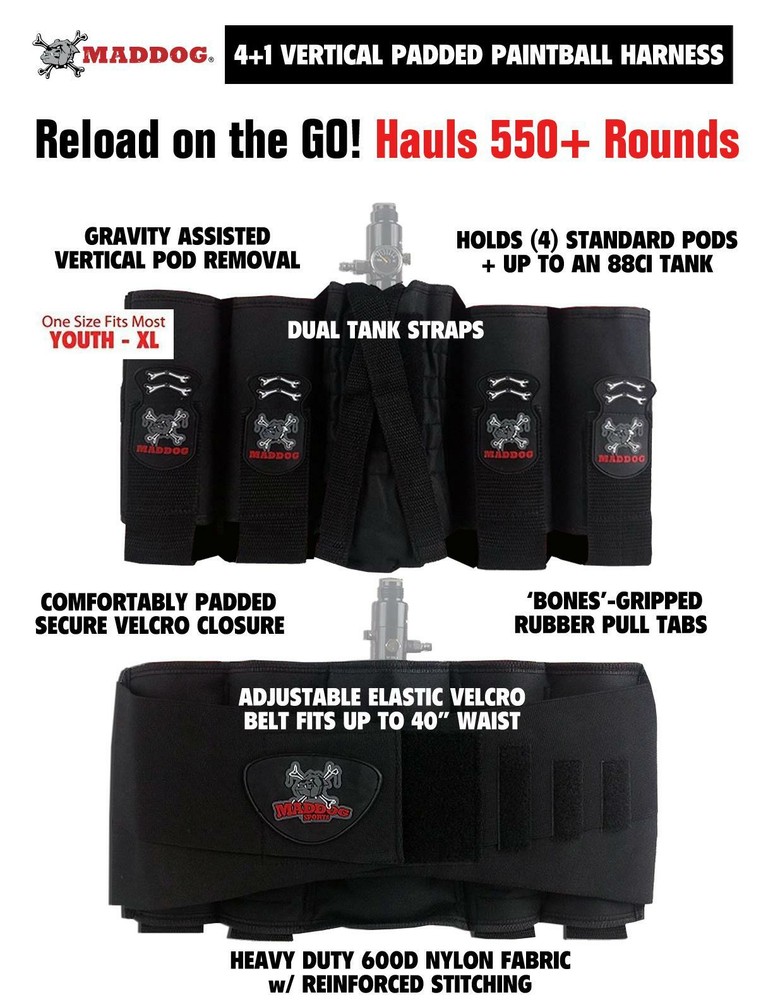 Maddog 4+1 Vertical Paintball Harness Black
