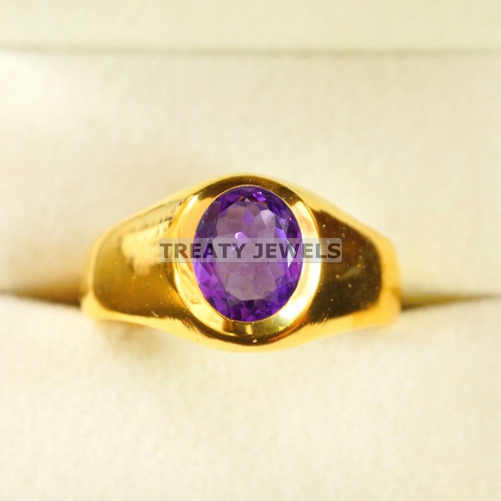 Amethyst Oval Cut With 14K Solid Gold Ring For Men's #A691