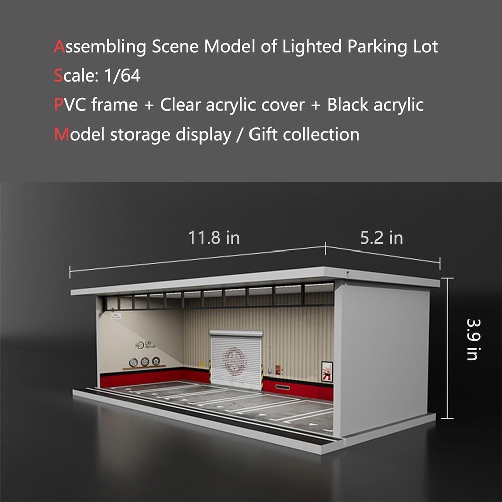 1/64 Diorama Display Case with LED Lights-Compatible with Hot Wheels Matchbox