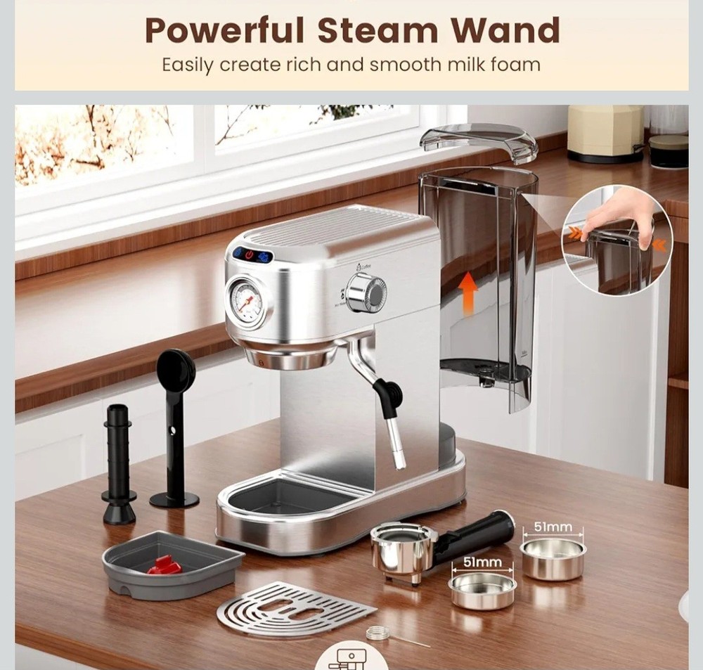Espresso Machine 20 Bar, Compact Espresso Maker, Stainless Steel Expresso Coffee