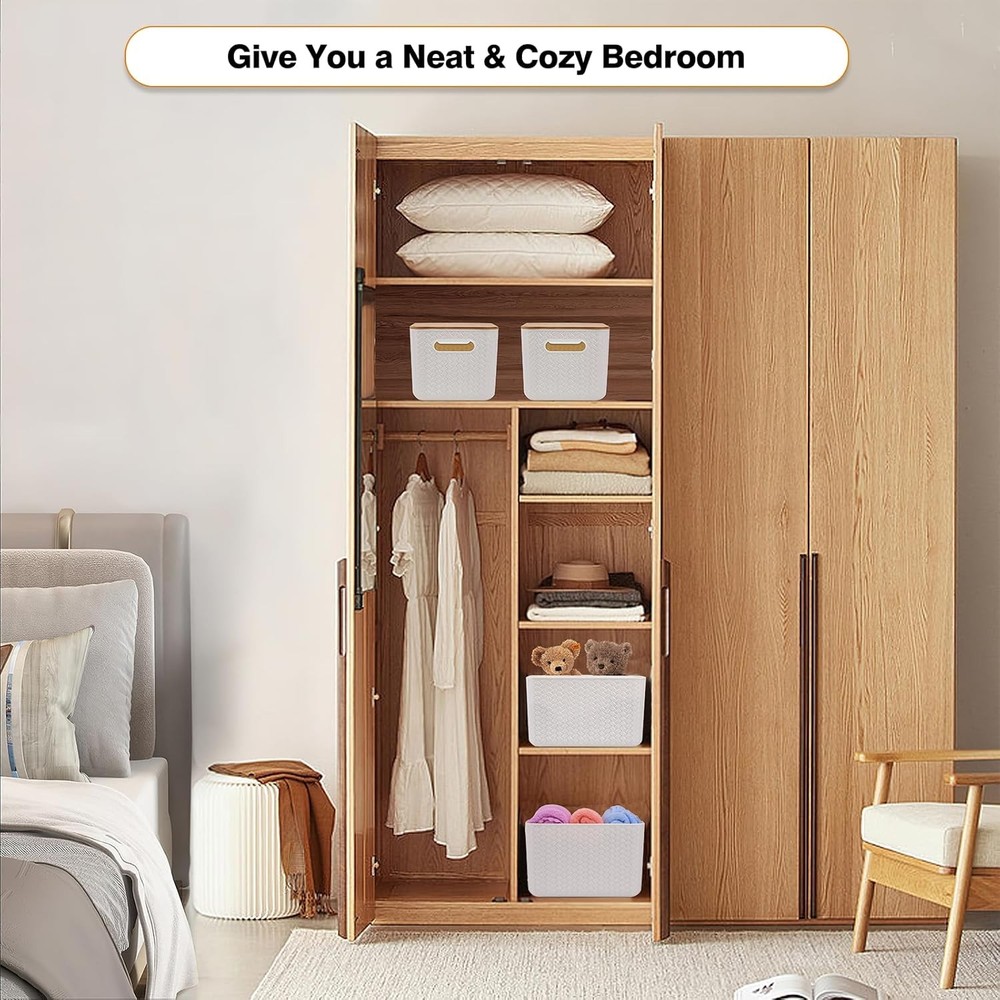 NEW.4-Piece Storage Box Set with Bamboo Lids- Stackable Storage Containers.White