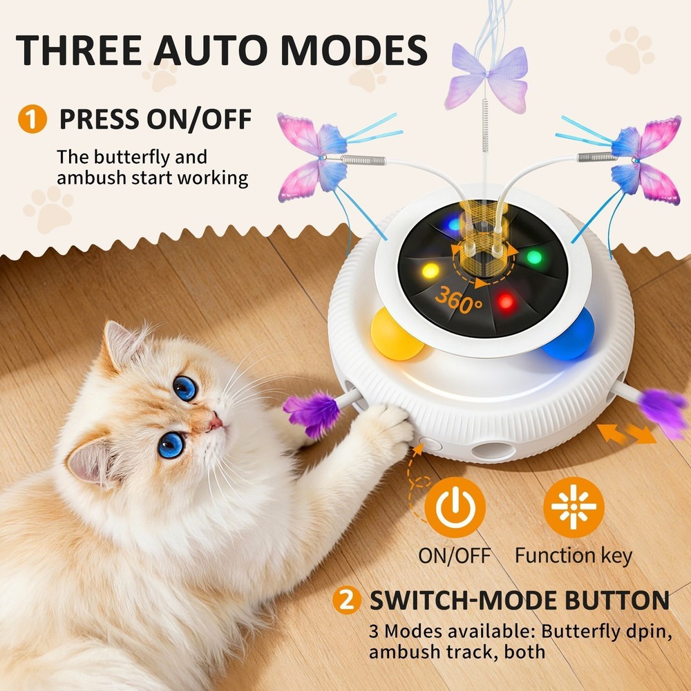 USB Cat Toy, 3-in-1 Automatic Interactive Electronic Moving Ambush Feather Toy