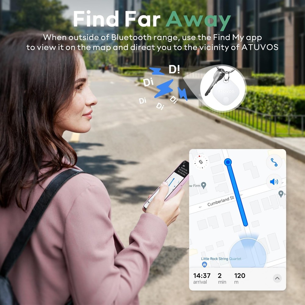 ATUVOS Air Tracker Tags-4 Pack, Bluetooth Luggage Tracker Works with Apple Fi...