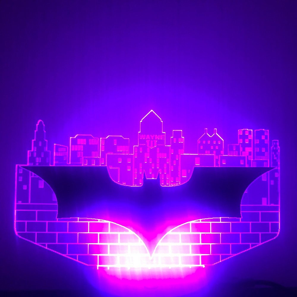 Dark Knight Batman Gotham medium PERSONALIZED acrylic night light w/wo LED base