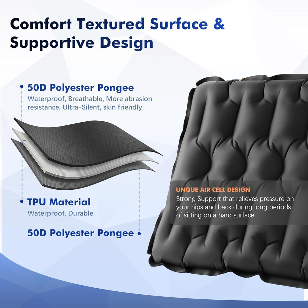 Compact Memory Sleeping Pad and Inflatable Seat Cushion