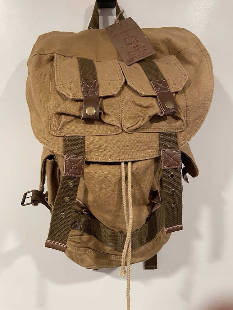 NWT Cotton Canvas & Leather Backpack | Camera Day Outdoors Bag