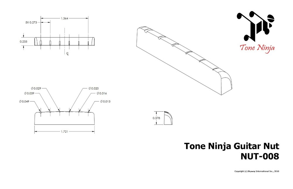 Genuine Tone Ninja Slotted Post 2014 Epiphone Nut, 5-Pack, White NUT-008-W5
