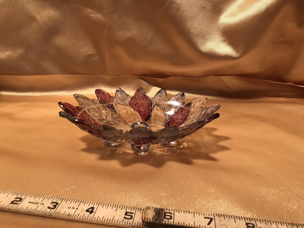 Depression glass multi color leaf dish- Gorgeous!