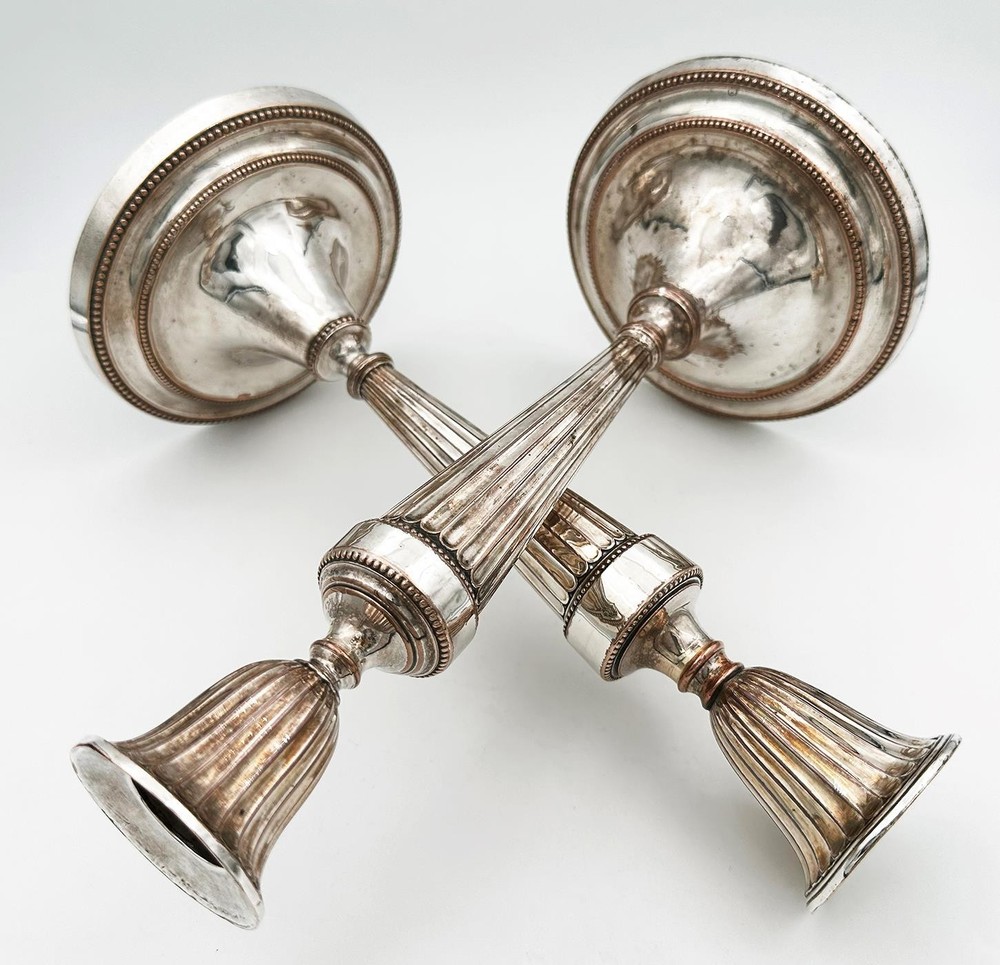 MATCHED PAIR CANDLESTICKS OLD SHEFFIELD PLATE GEORGE III c1785