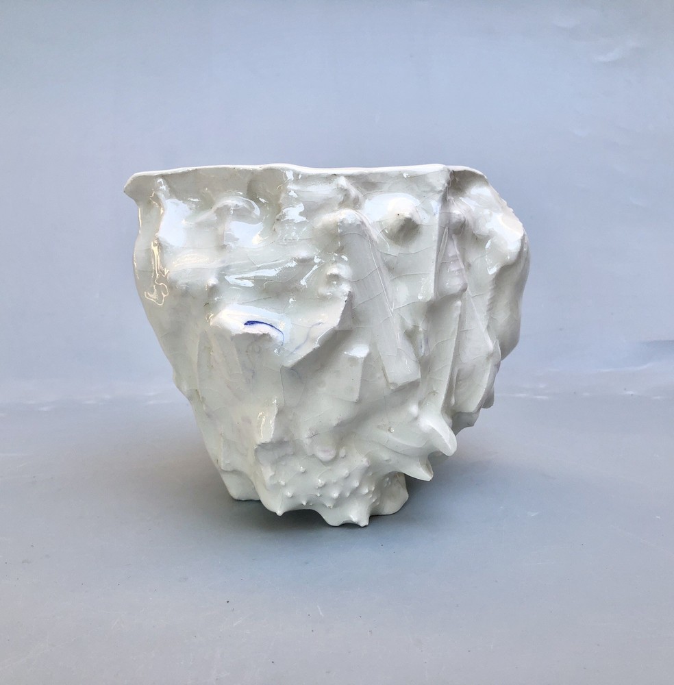 Grotesque White Studio Pottery Doll Face Small Planter Pot