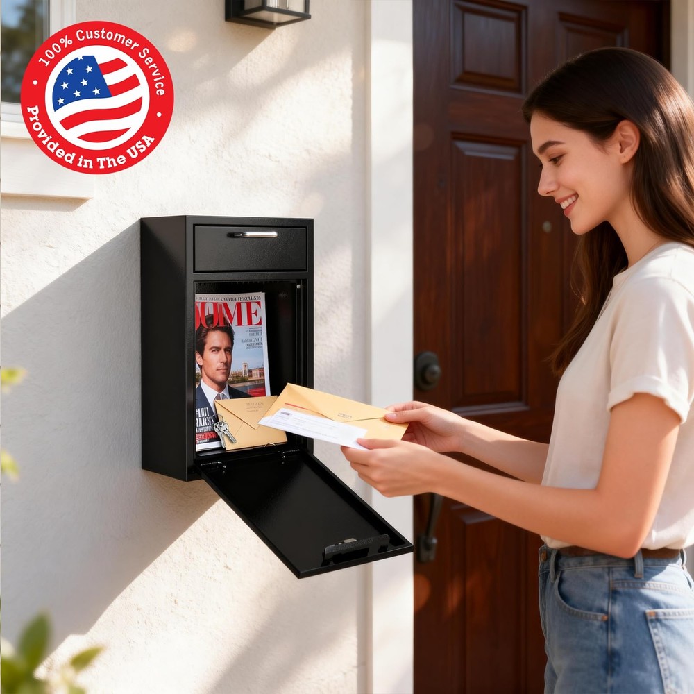 Locking Wall Mailbox Drop Safe for Business, 1.2mm Lock Code 8.6"x4.75"x14.25"