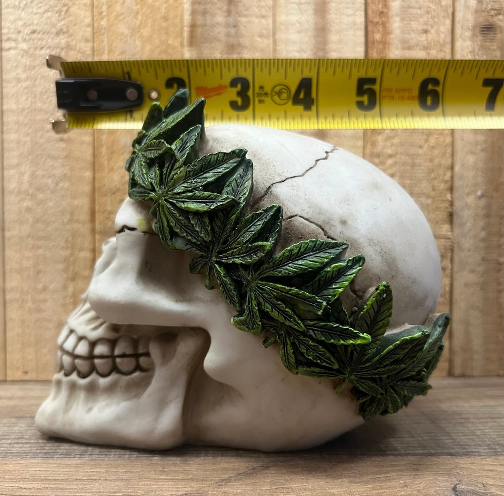 Skull Resin Green Leaf Headband 6" x 5"