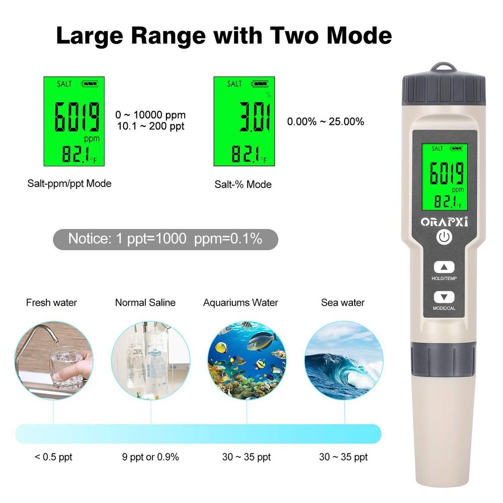 Versatile Digital Salinity Tester - 4-in-1 Functionality for Saltwater Tanks