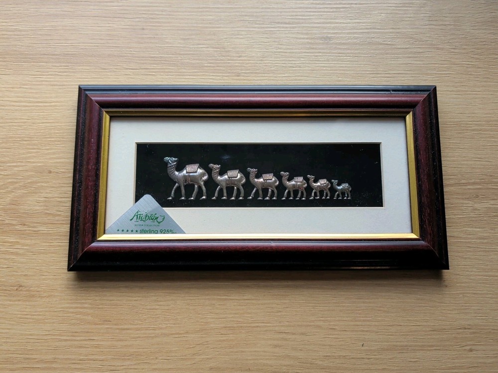 Vintage Arabian Silver Collection Camel Sterling Silver 925 Sculptures Framed