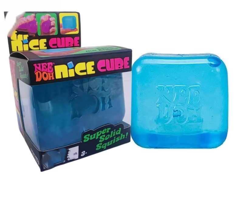 Nee Doh Nice Cubes Ice Cube Toy Fidget Super Solid Squish Blue
