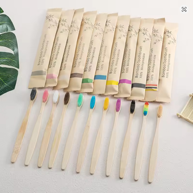 Bamboo Toothbrushes 10 Pack Biodegradable Soft Medium Charcoal Bristles