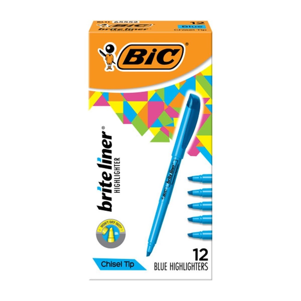 BIC Brite Liner Highlighter Chisel Tip Blue DOZEN (BL11-BE) 1 Dozen,