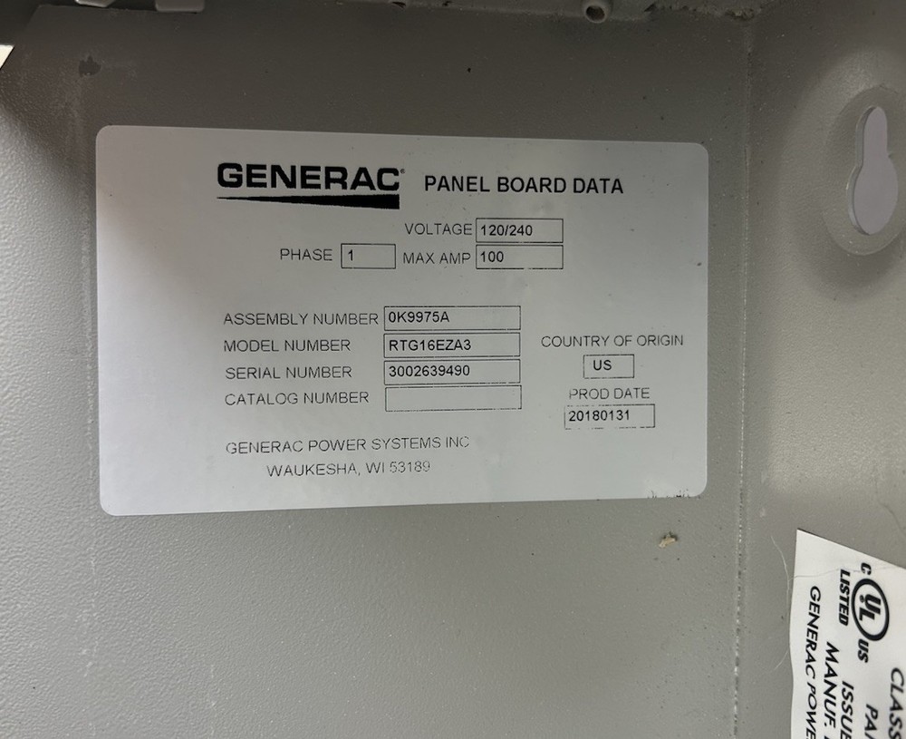 Generac 100 Amp Automatic Transfer Switch Model RTG16EZA3