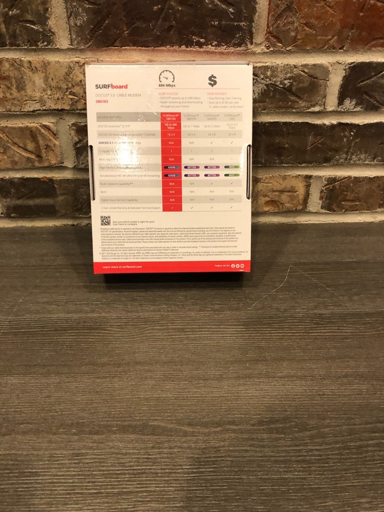 ARRIS SB6183 DOCSIS 3.0 Cable Modem - White