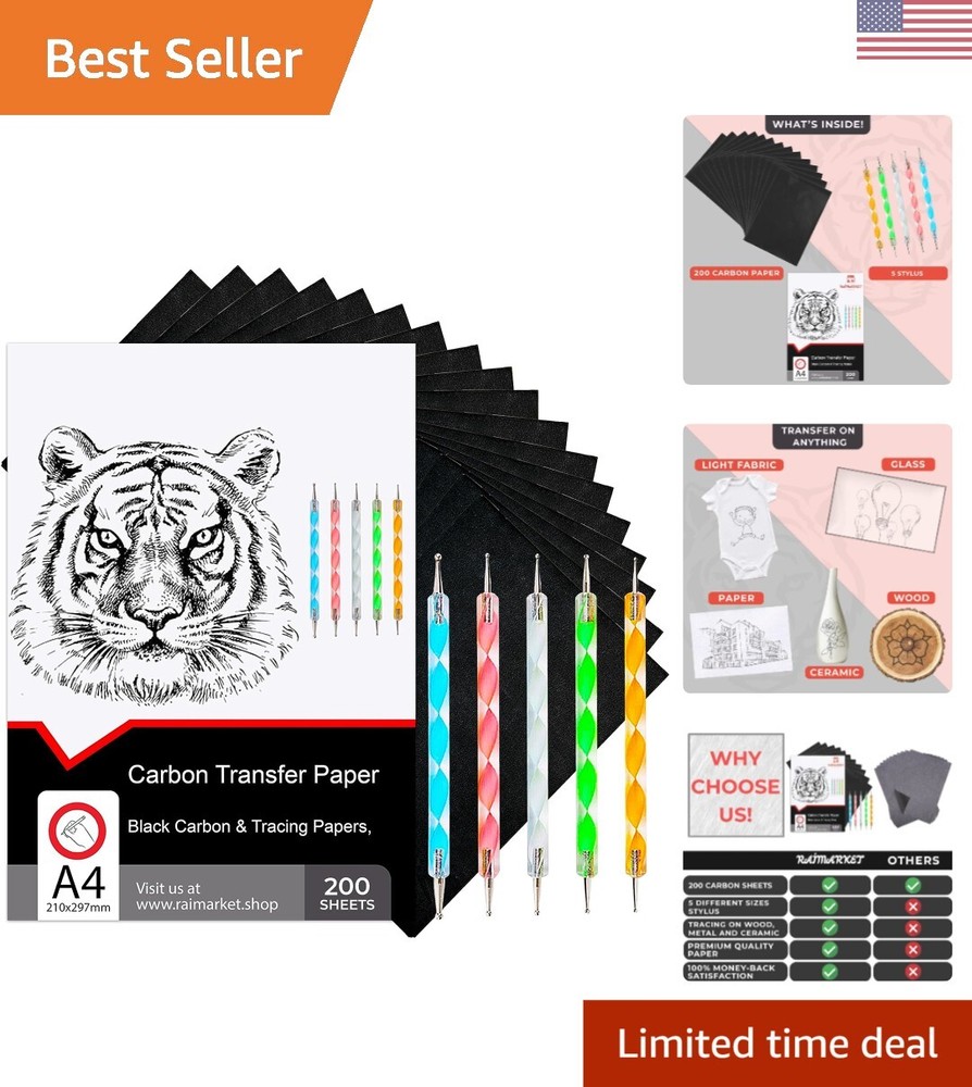 Carbon Paper - 200 Sheets - Tracing On Fabric, Wood & Canvas - Multi-Surface