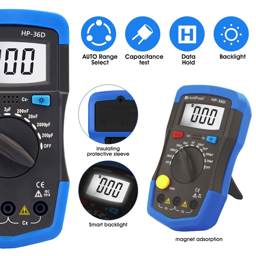 Digital Capacitor Tester 200pF-20mF Multimeter Capacitance Meter Measure Tool US