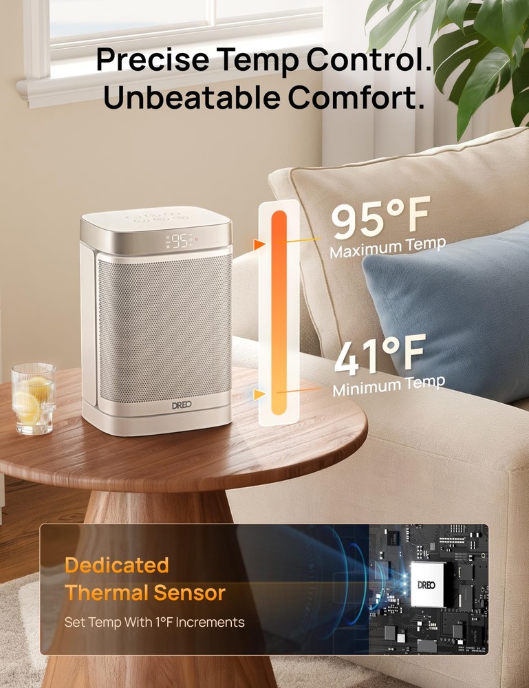 DREO Atom One Space Heater with Remote, 70°Oscillating Standard, Starlight
