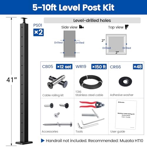 5-10FT Modular Black Cable Railing Kit 42 Inch 2 42" 5-10ft Level post kit