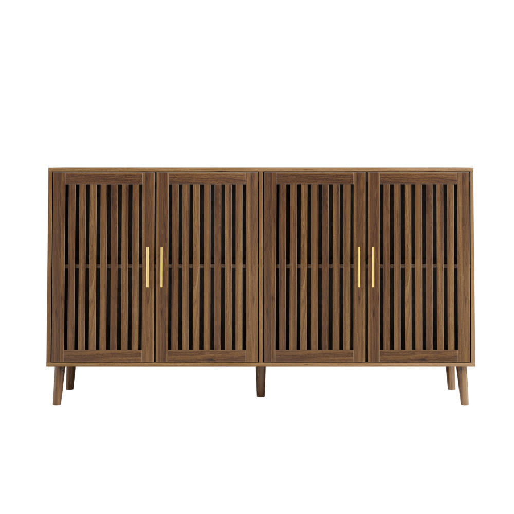 Walnut Grille Striped Sideboard 63" Buffet Storage Dining Cabinet