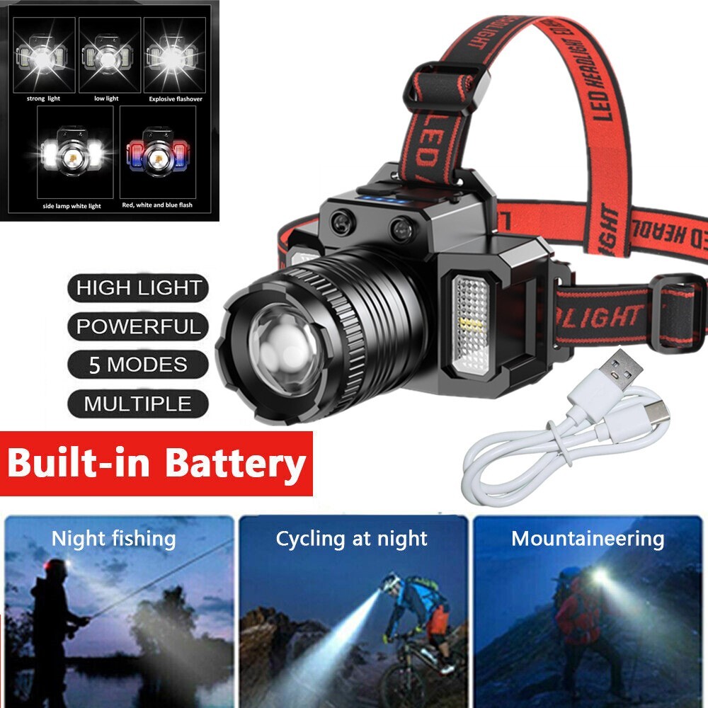 99000000LM LED Headlamp Rechargeable Headlight Sensor Head Torch Lamp Flashlight