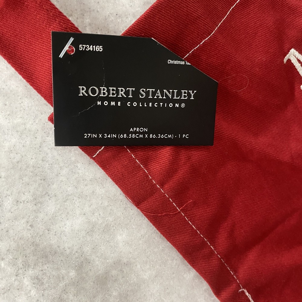 Robert Stanley Christmas Apron Red Front Pockets Adjustable Neck Tie Back