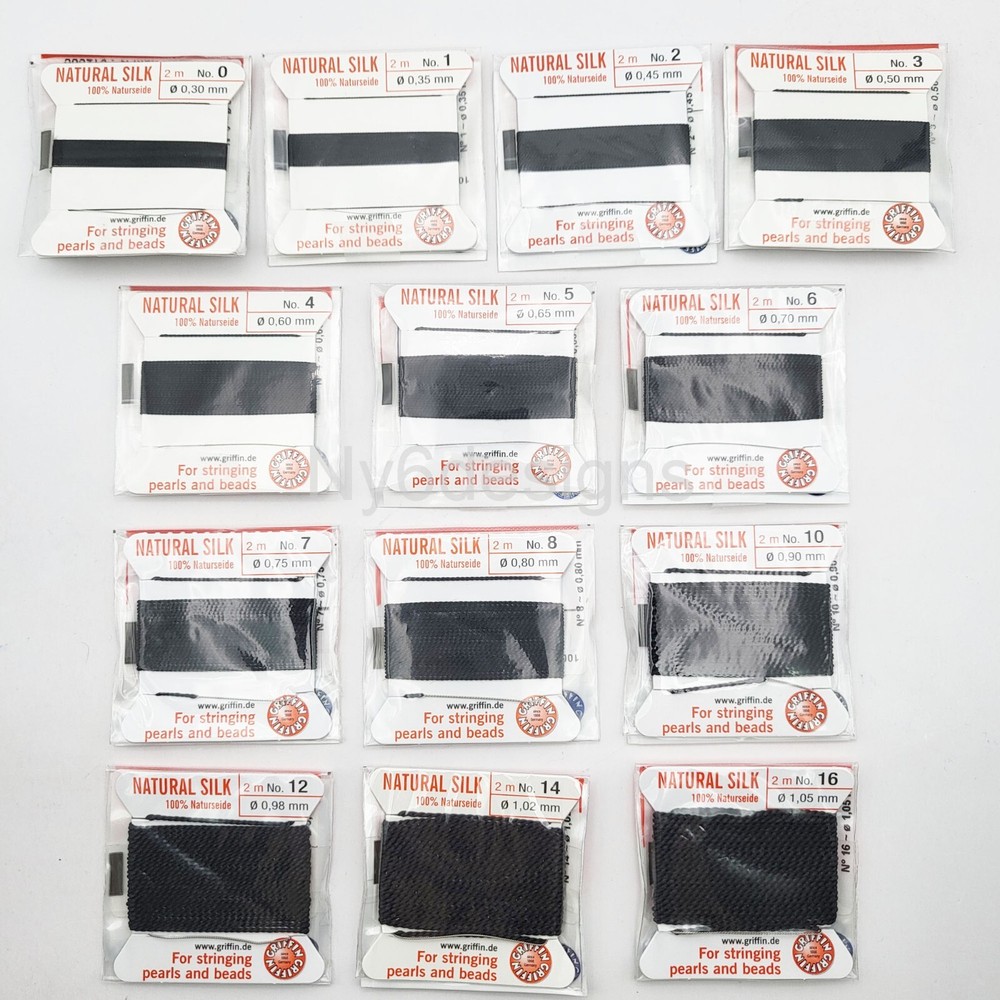 Black Natural Silk Thread w Needle 2m Size 0-16 Pearl Stringing Cord,German Made
