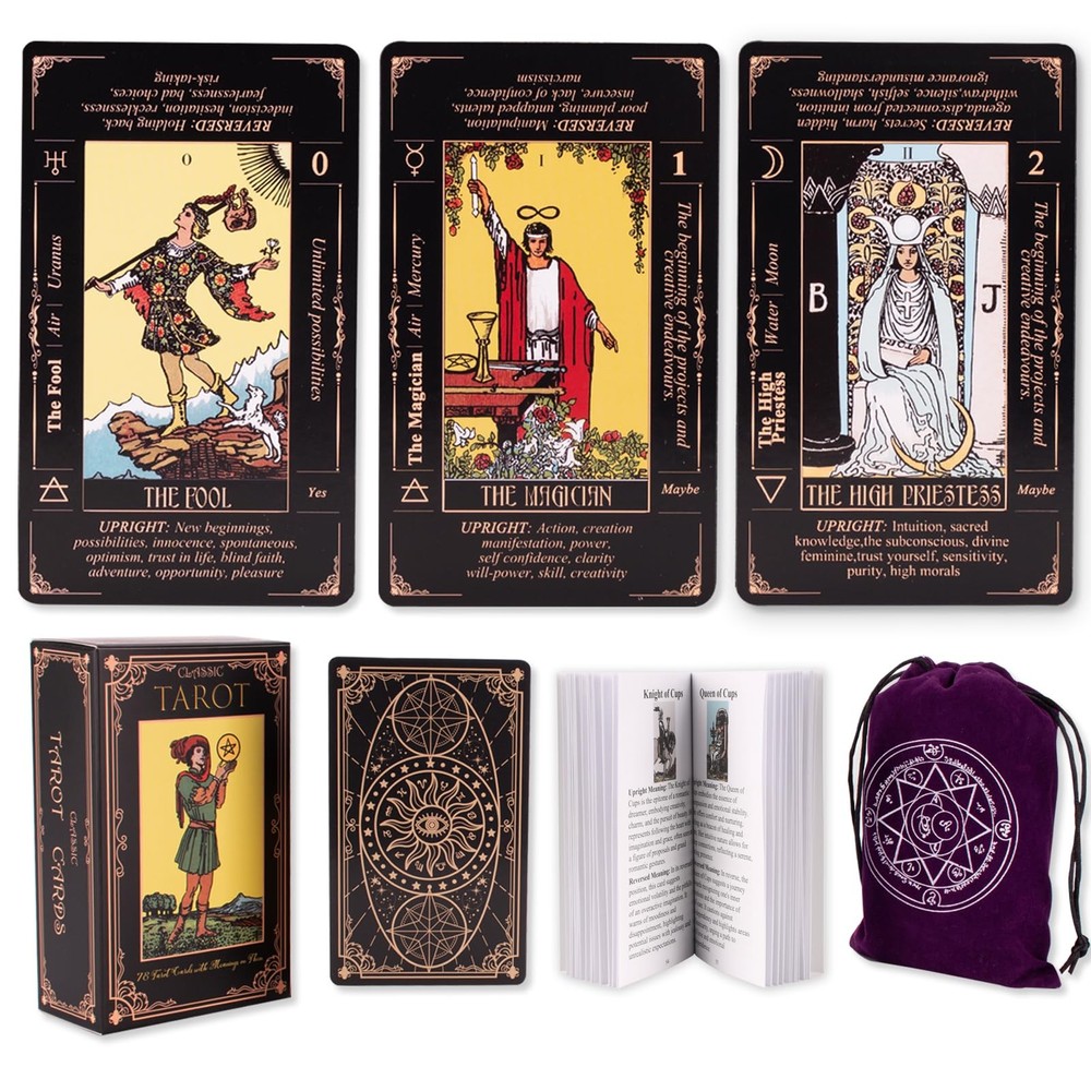 KLEDERY Tarot Cards for Beginners, Classic Tarot Deck with Meanings, Durable ...