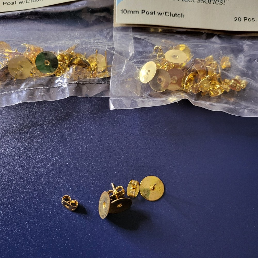 Gold Colored Stud Earring Findings w/Backs