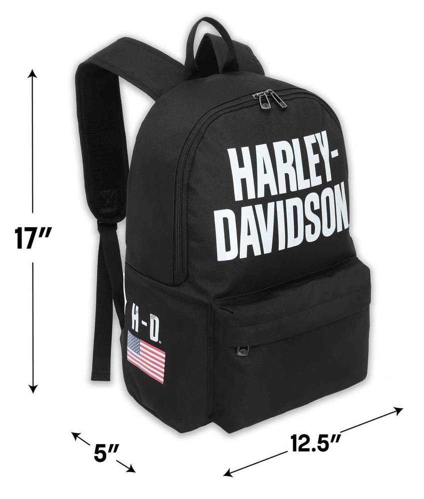 Harley-Davidson Rugged American Flag Graphic Durable Backpack, Black