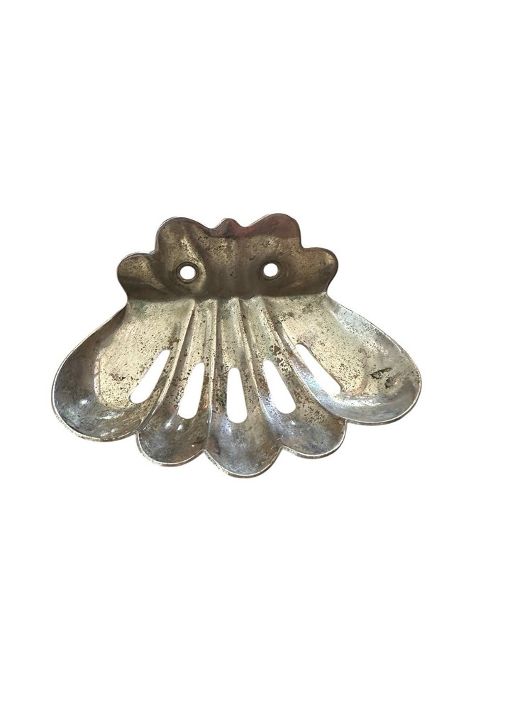 Antique Original c1910 Nickel Plated Clam Shell Wall Mount Soap Dish