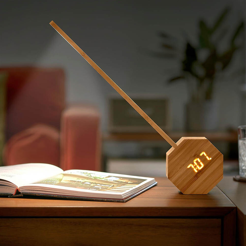 NEW Gingko Octagon One Plus Alarm Clock Light Natural Bamboo