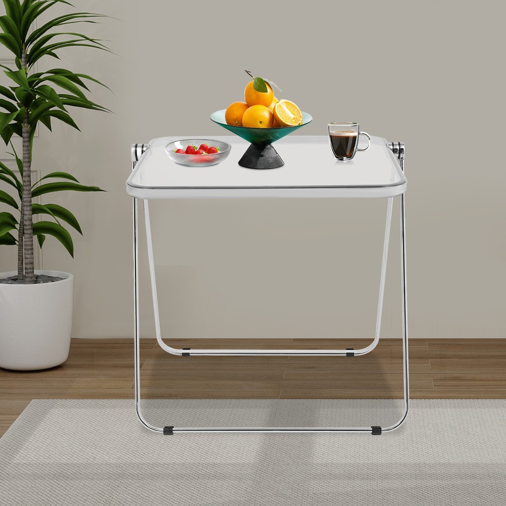 Clear Foldable Side Table Tiny Desk for Home Office, Small Computer Desk