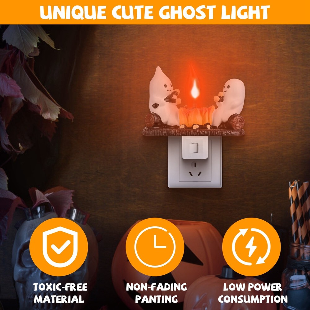 2 Pack Ghost Campfire Flickering Flame Night Light 3D Funny Halloween Decoration