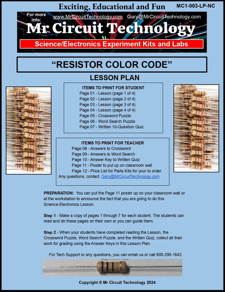 5th Grade- Lesson Plan #3 "Resistor Color Code" Science-Electronics