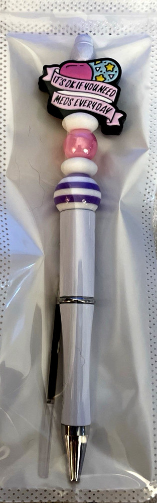 4 miscellaneous beaded pens with 1 ink refill each