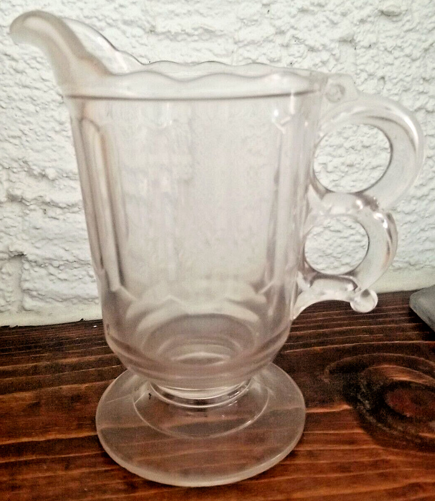Small pitcher 2 finger handle clear glass vintage approx. 5 5/8"