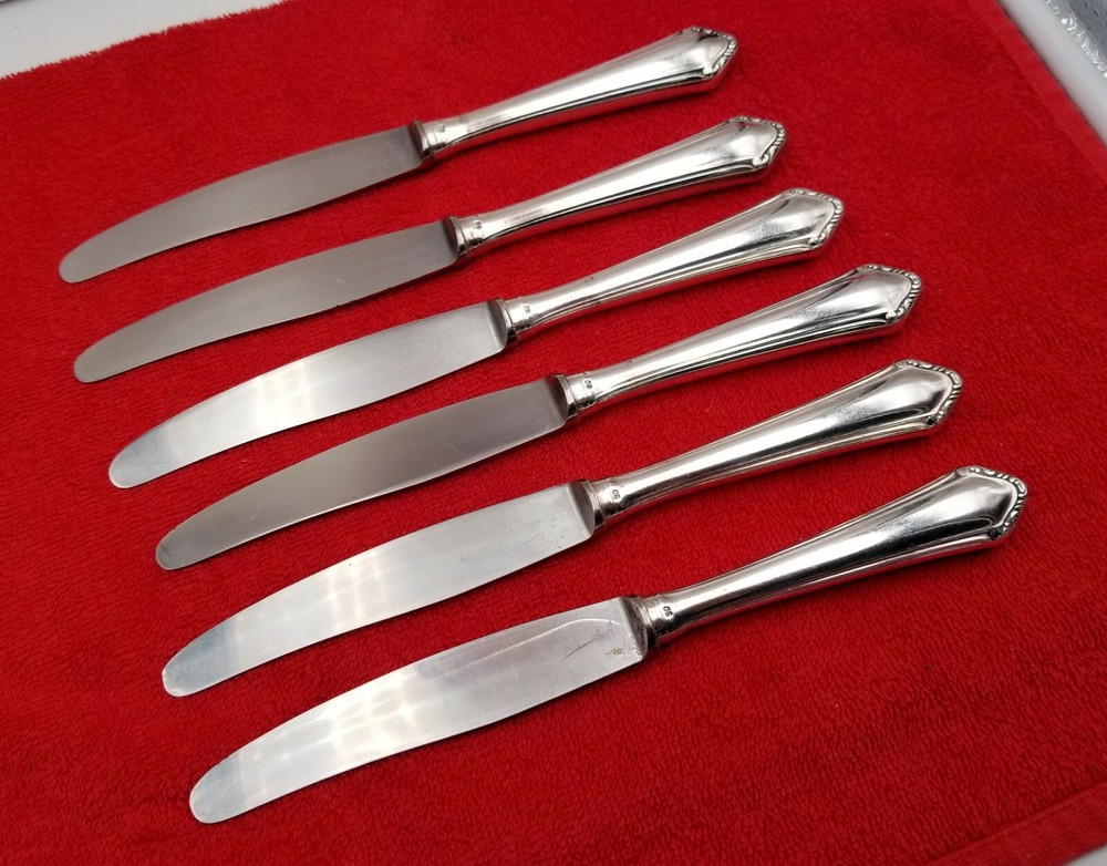6 Dinner Knives ~ Homag 90 Germany Silverplate Flatware Scroll Pattern 8 5/8"